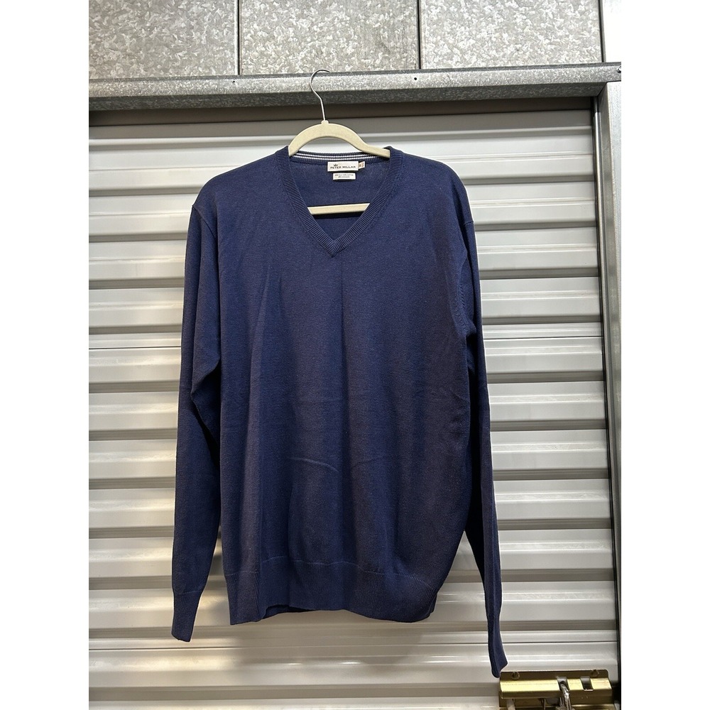 Peter Millar Blue V-Neck SILK COTTON & CASHMERE SWEATER XL